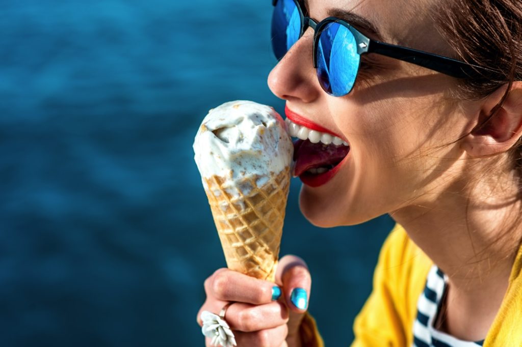 Woman eating ice cream