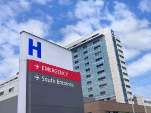 hospital and sign on outside 
